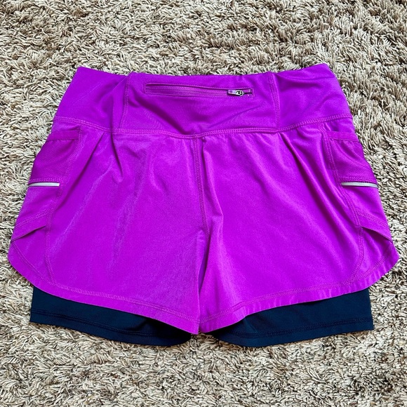 Athleta Ready Set Go 2 in 1 Running Shorts Purple & Black Size XS - Picture 2 of 5